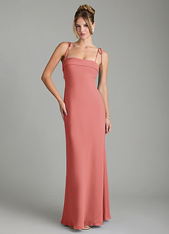 Azazie Ellia Robes de demoiselle d'honneur Robe Trapèze en Mousseline de soie Nœud Antique Rose image1