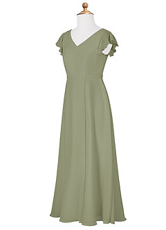 Azazie Claudine Junior Pistachio A-Line Pleated Chiffon Dress image7
