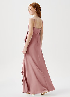 Azazie Kaylee Junior Dusty Rose A-Line with Belt Stretch Satin Dress image5