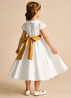 Azazie Deary Flower Girl Dresses Ivory Butterscotch A-Line Bow Cotton Dress image4