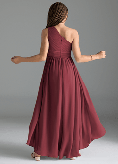 Azazie Mathilda Junior Robe Trapèze en Mousseline de soie Plissée Merlot image2