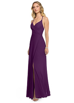 Azazie Davis Bridesmaid Dresses Grape A-Line V-Neck Chiffon Dress image3