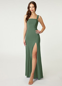 Azazie Alara Bridesmaid Dresses Eucalyptus Sheath Side Slit Stretch Chiffon Dress image1