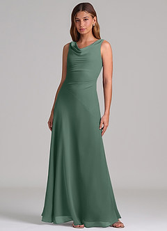 Azazie Nerine Brudtärnklänningar Klä av A-Linje i Chiffong Plisserad Havsmossa image3