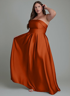 Azazie Lucienne Bridesmaid Dresses Burnt Orange A-Line Strapless Stretch Satin Convertible Dress image9