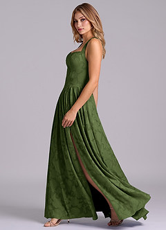 Azazie Francis Robes de demoiselle d'honneur Robe Trapèze en Blumen-Burnout Corset Olive image5