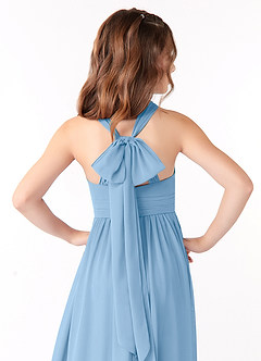 Azazie Jaylah Junior Powder Blue A-Line Ruched Chiffon Dress image3