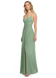 Azazie Davis Bridesmaid Dresses Matcha A-Line V-Neck Chiffon Dress image3