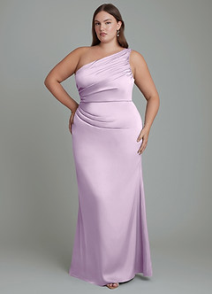 Azazie Akilah Brudtärnklänningar Klänning av Sjöjungfru i Stretch Satin One-shoulder Frostad Lila image8