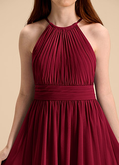 Azazie Malone Junior Burgundy A-Line Pleated Chiffon Dress image8