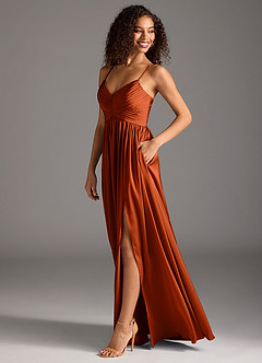 Azazie Alia Brautjungfernkleider A-Linie Plissee Stretch-Satin Kleid Paprika image6