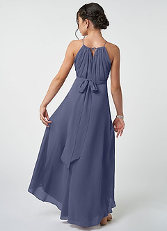 Azazie Oaklynn Junior Robe Trapèze en Mousseline de soie Plissée Bleu Orageux image3