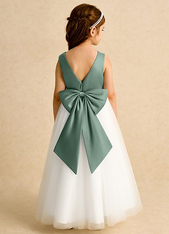 Azazie Eleni Final Sale Ivory Dusty Sage Ball-Gown Bow Tulle Dress image2