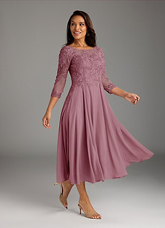 Azazie Marge Kleider für die Brautmutter A-Linie Schaufel Spitze Chiffon Kleid Vintage Mauve image1