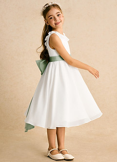 Azazie Dani Flower Girl Dresses Ivory Dusty Sage A-Line Bow Chiffon Dress image4