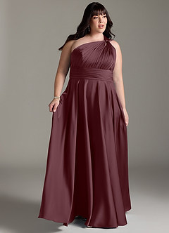 Azazie Charlize Bridesmaid Dresses Sangria A-Line One Shoulder Stretch Satin Dress image11