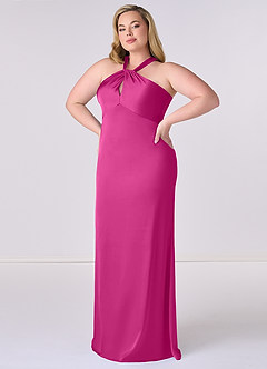 Barbie ♥ Azazie Bridesmaid Dresses Fuchsia Sheath Stretch Satin Dress image9