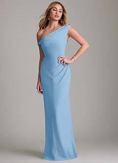 Azazie Emerson Bridesmaid Dresses Powder Blue Sheath Off the Shoulder Chiffon Dress image1