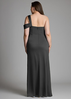 Azazie Wynter Vestidos para Prova em Casa Vestido Preto de Cetim elástico de Bainha com Ombro Único image8