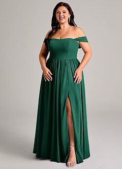 Azazie Calianna Bridesmaid Dresses Emerald A-Line Off the Shoulder Chiffon Convertible Dress image14