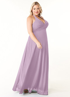 Azazie Tessie Robes de demoiselle d'honneur Robe Trapèze en Mousseline de soie Col V plissé Glycine image8