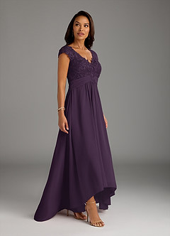 Azazie Irmeli Mother of the Bride Dresses Plum A-Line Lace Chiffon Dress image2