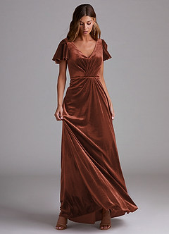 Azazie Soren Bridesmaid Dresses Terracotta A-Line Velvet Dress image4