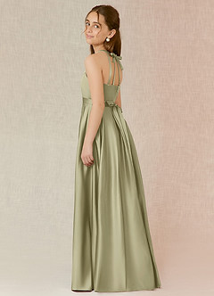 Azazie Arianthe Junior Pistachio A-Line with Pockets Stretch Satin Dress image3