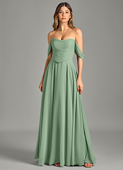Azazie Chelsey Schlussverkauf Wandelbar A-Linie Schulterfrei Chiffon Kleid Lemon Sorbet image6