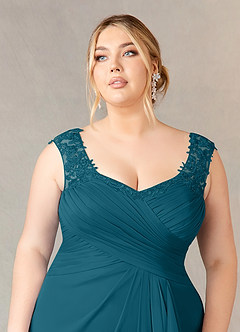 Azazie Edelin Abiti per la Madre della Sposa Abito A-Line in Maglia Scollo a Cuore Plissettato Blu Inchiostro image12