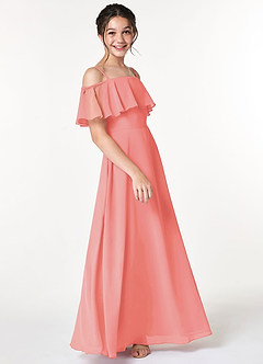 Azazie Maggie Junior Coral A-Line Off the Shoulder Chiffon Dress image4