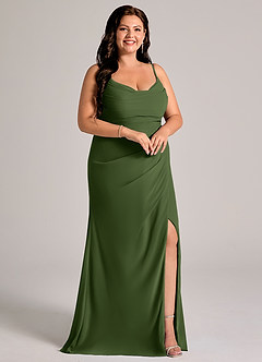 Azazie Deandra Bridesmaid Dresses Olive Mermaid Pleated Chiffon Dress image10