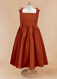 Azazie Chelsie Flower Girl Dresses Paprika A-Line Bow Matte Satin Dress image5