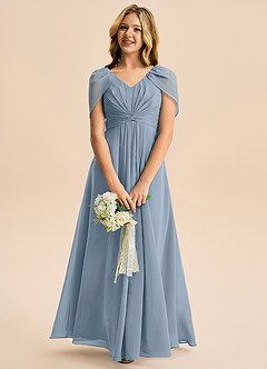 Azazie Emma Junior Robe Trapèze en Mousseline de soie Plissée Bleu Poussiéreux image3