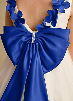 Azazie Lilli vestidos de niña de las flores Vestido de Marfil Azul Real de Tul de Corte En A con Lazo image6