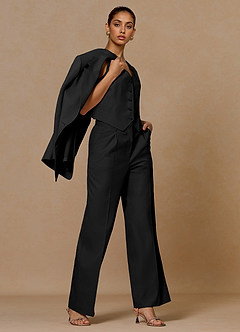 front Margaret Black Cotton Linen Blend 3-Piece Suit