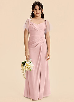 Azazie Indy Junior Powder Pink Sheath Ruched Chiffon Dress image4