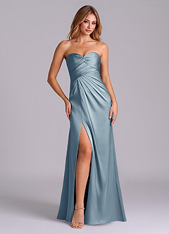 Azazie Sabrine Final Sale Dusty Blue A-Line Sweetheart Neckline Stretch Satin Dress image1