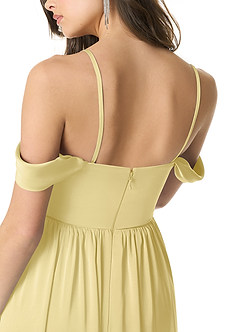 Azazie Morana Jurken voor bruidsmeisjes Converteerbaar Jurk van Stretch Satijn met A-Lijn Off the Shoulder Citroensorbet image9
