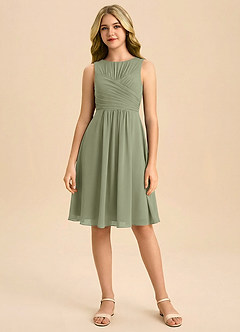 Azazie Skyla Junior Jurk van Chiffon met A-Lijn Geplooid Pistache image3