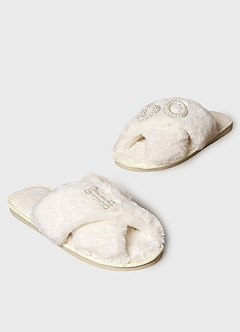 front Fuzzy Bride Slippers