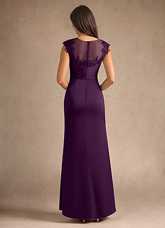 Azazie Santa Barbara Mother of the Bride Dresses Grape Sheath Pleated Stretch Satin Dress image3