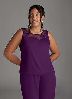 Azazie Frances Mother of the Bride Dresses Grape Jumpsuit/Pantsuit Scoop Mesh Dress image10