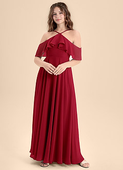 Azazie Tessabelle Junior Scarlet A-Line Off the Shoulder Chiffon Dress image1