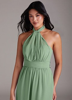 Azazie Lamara Robes de demoiselle d'honneur Combinaison Convertible en Mousseline de soie Épaule décolletée Matcha image2