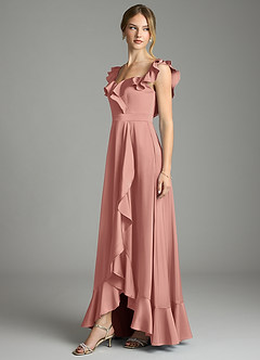 Azazie Lyra Vestidos de damas de honor Vestido de Rosetón de Satén Elástico de Corte en A Convertible con Vestidos sin tirantes image4