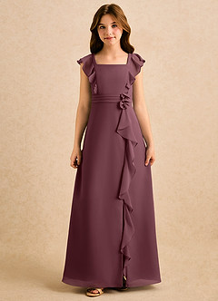 Azazie Soso Girls Formal Flower Girl Dresses Sangria A-Line Pleated Chiffon Dress image3