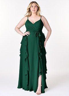 Azazie Peyton Bridesmaid Dresses Emerald A-Line Ruched Chiffon Dress image7