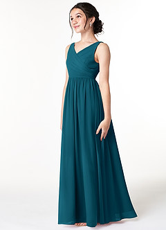 Azazie Sawyer Junior Ink Blue A-Line Pleated Chiffon Dress image4