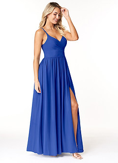 Azazie Dominic Bridesmaid Dresses Royal Blue A-Line V-Neck Pleated Chiffon Dress image4